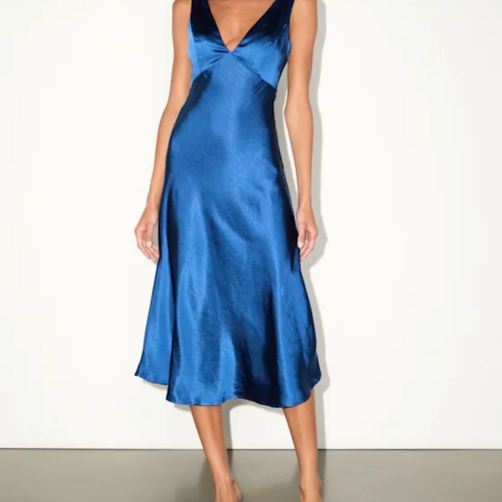 Lulu's Deep Blue Satin Midi Dress